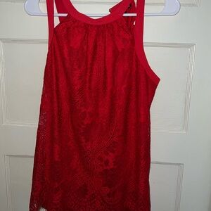 Red Lace Halter Tank Top